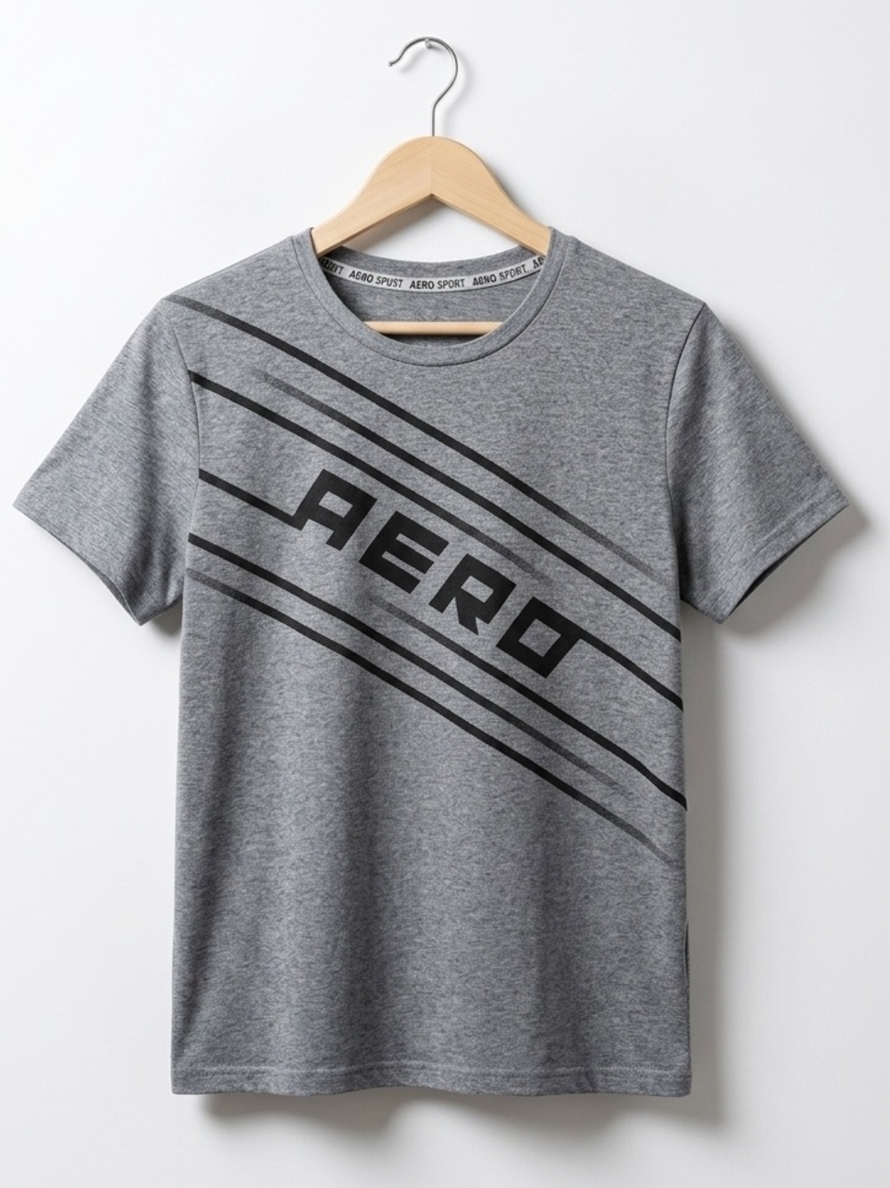 Aeropostale Gray Crewneck Short Sleeve Moisture Wick Tee Black Diagonal Graphics